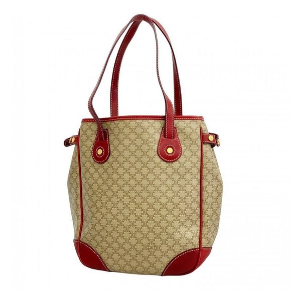 Celine Handbag Macadam PVC Beige Red Gold Hardware Women